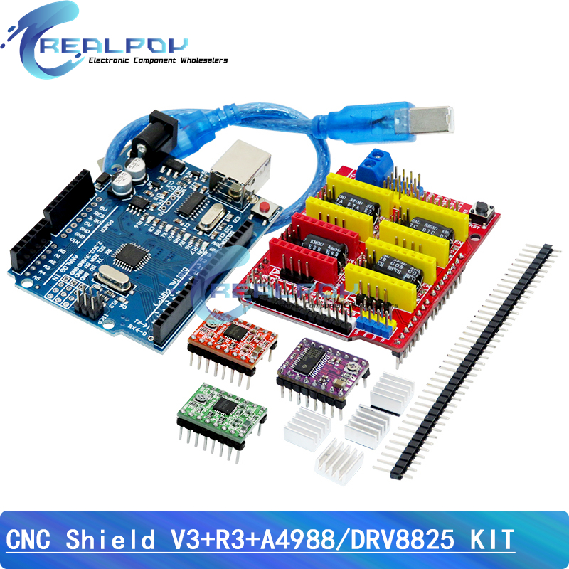 Limit Switch Cnc - CNCシールドV3彫刻機3Dプリンター + 4個DRV8825またはA4988ドライバー拡張ボード Arduino用 UNO-R3対応 USBケーブル付き