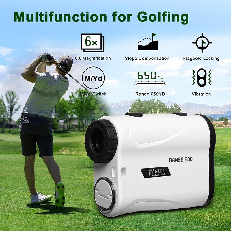 Industrial Laser Rangefinder - IMeter ゴルフレーザー距離計 600m スロープフラッグロック角度モード高精度距離計、振動機能付き、ゴルフハンティング用