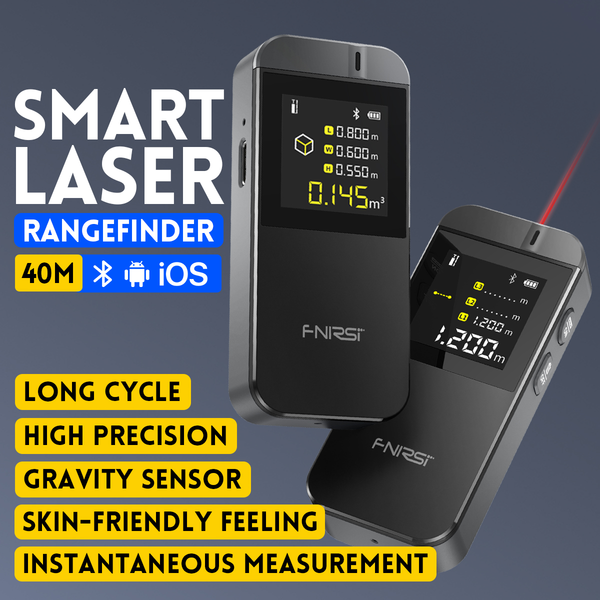 Industrial Laser Rangefinder - Fnirsi 40デジタルレーザー巻尺40mレーザー距離計正確な距離計建設ルーレットAndroid iOSアプリ