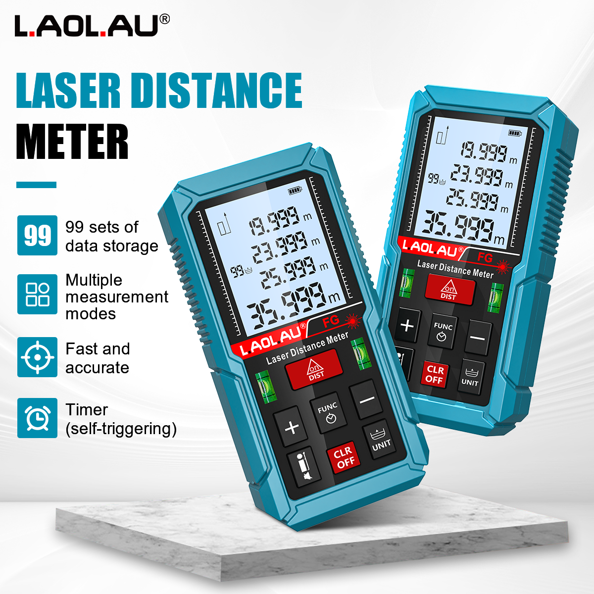 Industrial Laser Rangefinder - レーザー距離計 デジタルテープメーター タイマー付き トリガー測定ツール 50m 100m