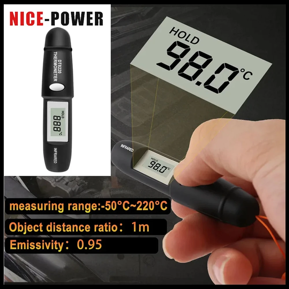 Industrial Laser Pen - ミニデジタル赤外線センサー温度計,ペンガン,非接触レーザー,高温計,湿度計,温度計,dt8220