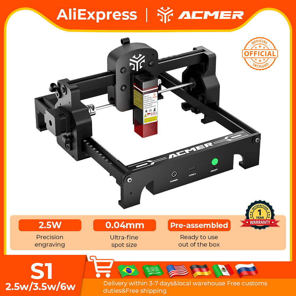 Laser Marking Machine - ACMER S1 ミニレーザー彫刻および切断機高精度ポータブル CNC 工作機械合板アクリル革ガラス