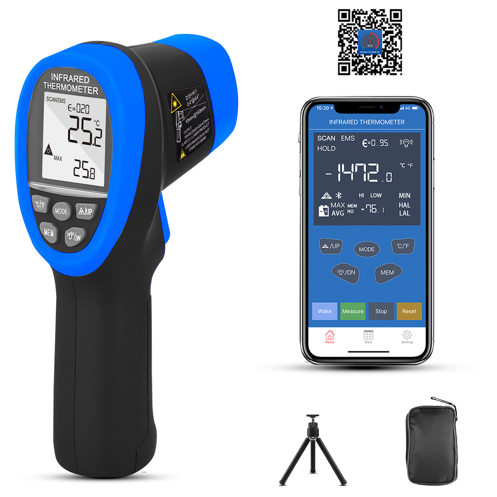 Industrial Laser Measuring Device - 赤外線温度計、デジタルレーザー温度測定装置 赤外線16:1瞬時測定パイロメーター Bluetooth 985C-
