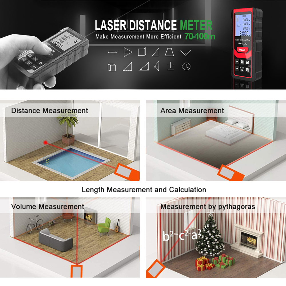 Noyafa-NF-271レーザー距離計,デジタル距離計,巻 - Industrial Laser Rangefinder のレビューと価格