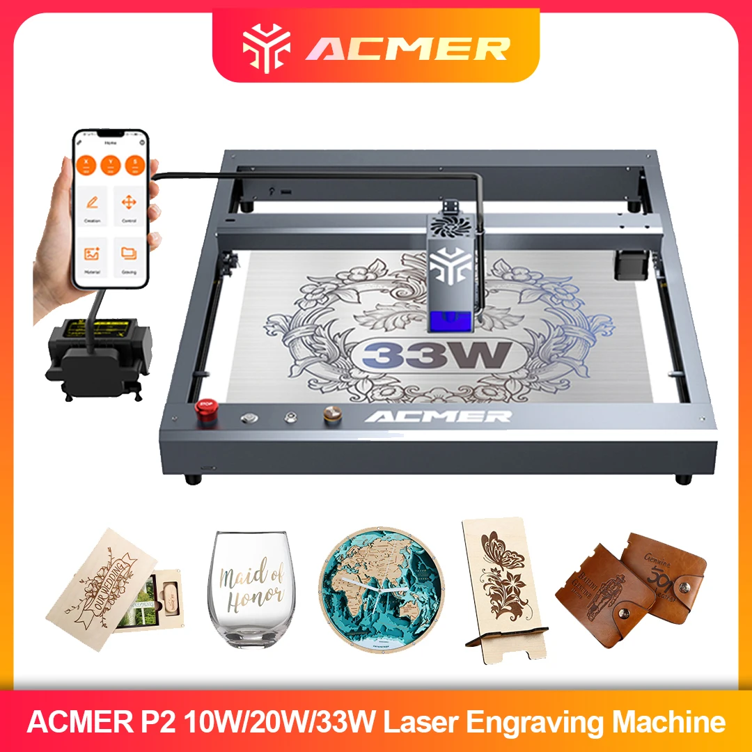 ACMER P2 レーザー彫刻機 33W 20W 10W エ - Industrial Laser Cutters のレビューと価格